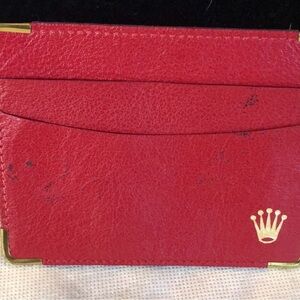 Rolex Red Leather Card Holder, Gold Accents Collectible